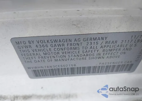 2012 Volkswagen Cc Lux Plus from USA, damaged, VIN WVWHN7AN3CE502158